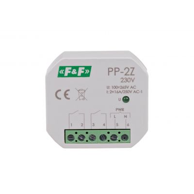 Przekaźnik elektromagnetyczny 2Z 16A montaż podtynkowy w obud.PDT,U=100-265V AC styk:2Z 16A PP-2Z-230V F&F (PP-2Z-230V)