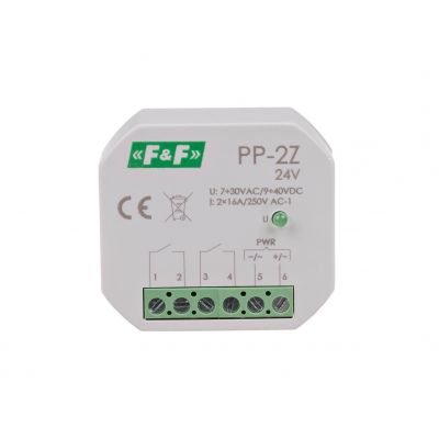 Przekaźnik elektromagnetyczny 2Z 16A montaż podtynkowy w obud.PDT U=7-30VAC / 9-40VDC PP-2Z-24V F&F (PP-2Z-24V)