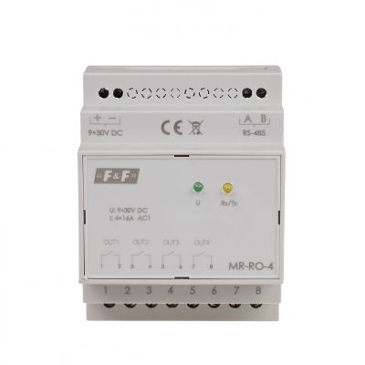 Moduł rozszerzeń wyjść przekaźnikowych z wyjściem MODBUS RTU 4-kanałowy styk 4x1Z 16A 4 moduły MAX-MR-RO-4 F&F (MAX-MR-RO-4)