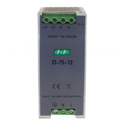 Zasialacz impulsowy przemysłowy nap. wej. 90-264V AC/120-370V DC P=75W nap. Wyj. 12V DC ZI-75-12V F&F (ZI-75-12V)