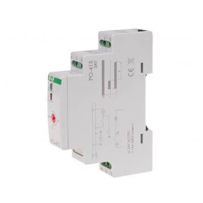Przekaźnik czasowy z opóźnionym odpadaniem montaż na szynie DIN 24V T=1-60s. PO-415-24V F&F (PO-415-24V)