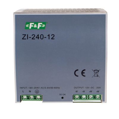 Zasilacz impulsowy przemysłowy nap. wej. 90-264V AC/120-370V DC P=240W nap. Wyj. 12V DC ZI-240-12V F&F (ZI-240-12V)