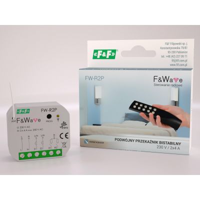 Radiowy podwójny przekaźnik bistabilny - montaż PDT 85-265V AC/DC FW-R2P F&F (FW-R2P)