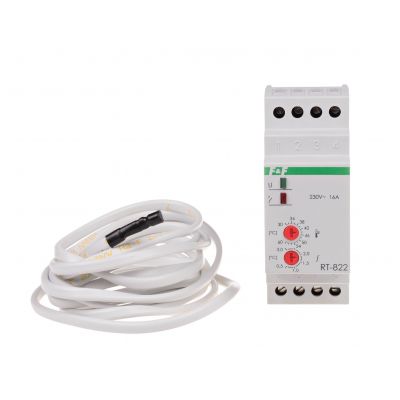 Regulator temperatury - zakres temperatur 30-60stC montaz na szynie DIN styk: 1Z/R 230V AC RT-822 F&F (RT-822)