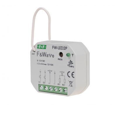 Radiowy dwukanałowy sterownik LED 12V - montaż PDT 10-16V DC FW-LED2P F&F (FW-LED2P)