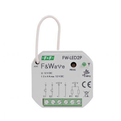 Radiowy dwukanałowy sterownik LED 12V - montaż PDT 10-16V DC FW-LED2P F&F (FW-LED2P)