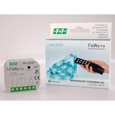 Radiowy dwukanałowy sterownik LED 12V - montaż PDT 10-16V DC FW-LED2P F&F (FW-LED2P)