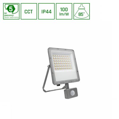 Naświetlacz halogen LED NOCTIS CCT zmienna barwa 50W IP44 265x171x53mm SZARY CZUJNIK RUCHU 5 lat gw. Spectrum LED (SLI029084CCT_PW_SENSOR)