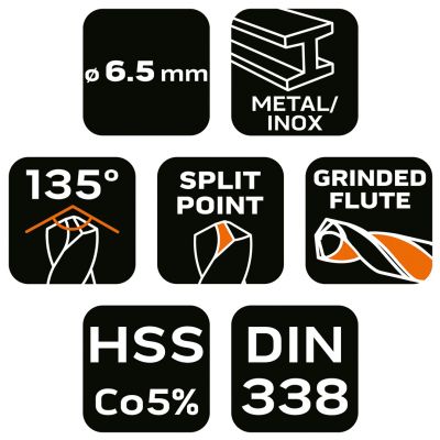 Wiertło do metalu HSS-Co 6,5mm GRAPHITE 57H040 GTX (57-040)