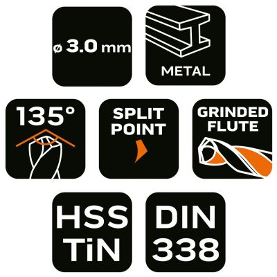 Wiertło do metalu HSS-TiN 3,0mm GRAPHITE 57H120 GTX (57-120)