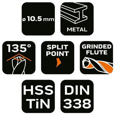 Wiertło do metalu HSS-TiN 10,5mm GRAPHITE 57H156 GTX (57-156)
