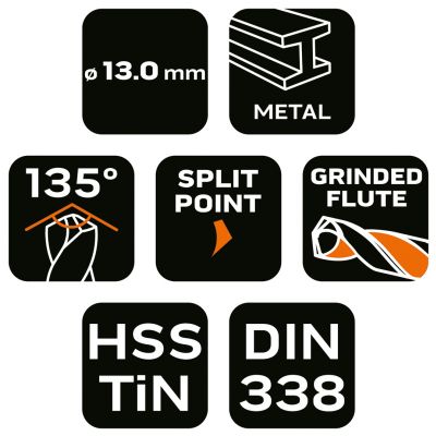 Wiertło do metalu HSS-TiN 13,0mm GRAPHITE 57H166 GTX (57-166)