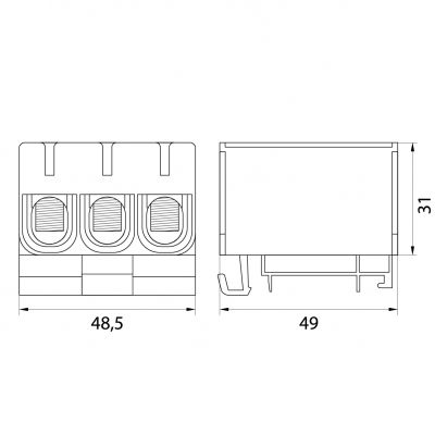 Złączka przelotowa gwintowana na szynę AL/CU 145A 3x(2,5-50)mm2 WLZ35/3x50/n niebieska 48.350 OPATÓWEK (48.350)