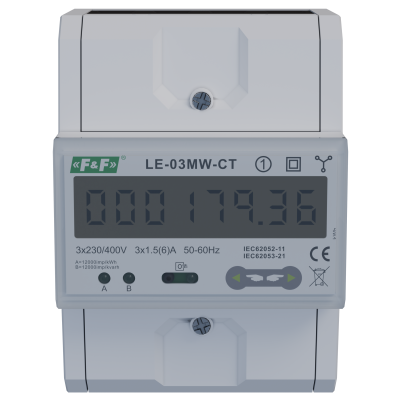 Dwutaryfowy licznik energii elektrycznej 3-fazowy 2-kierunkowy z Modbus RTU do pomairu półpośredniego LE-03MW-CT F&F (LE-03MW-CT)