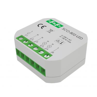 Ściemniacz oświetlenia do źródeł światła LED z pamięcią ustawień natężenia oświetlenia z funkcją Softstart. SCO-802-LED F&F (SCO-802-LED)