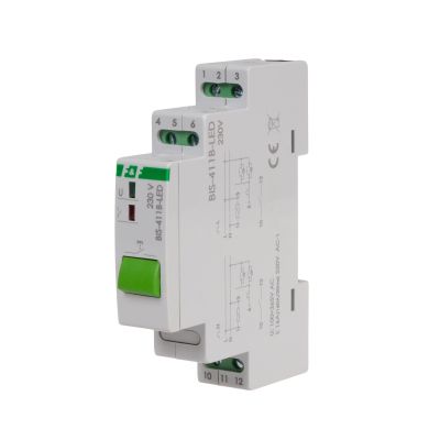 Przekaźnik bistabilny z przyciskiem do sterowania ręcznego na szynę DIN z przekaźnikiem inrush 160A/20ms BIS-411B-LED F&F (BIS-411B-LED)