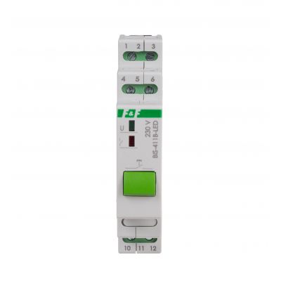 Przekaźnik bistabilny z przyciskiem do sterowania ręcznego na szynę DIN z przekaźnikiem inrush 160A/20ms BIS-411B-LED F&F (BIS-411B-LED)