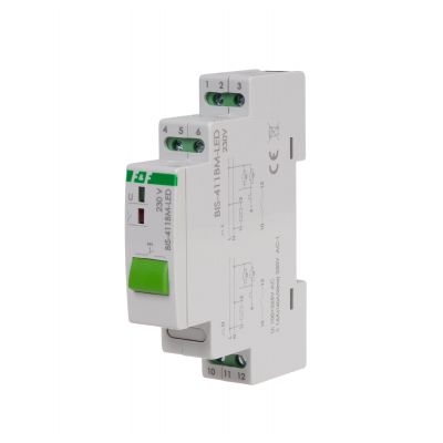 Przekaźnik bistabilny z przyciskiem do sterowania ręcznego pamięcią montaż na szynie DIN 230V z przekaźnikiem inrush 160A/20ms BIS-411BM-LED F&F (BIS-411BM-LED)
