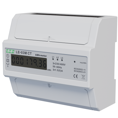 Licznik energii elektrycznej - trójfaz. z programowalną przekładnią RS-485 MODBUS LCD kl.1 LE-03M-CT F&F (LE-03M-CT)