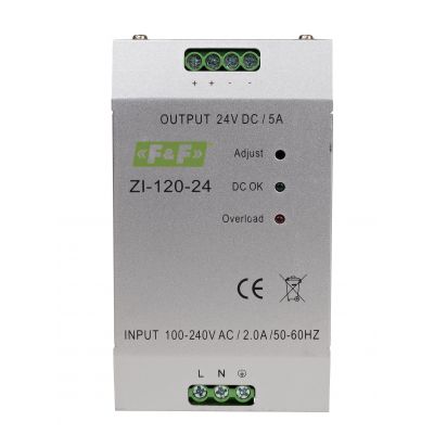 Zasilacz impulsowy przemysłowy nap. wej. 90-264V AC/120-370V DC P=120W nap. Wyj. 24V DC ZI-120-24V F&F (ZI-120-24V)
