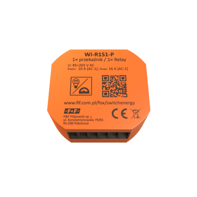 SWITCH & ENERGY Pojedynczy przekaźnik Wi-Fi 230V z funkcją monitorowania parametrów sieci. WI-R1S1-P F&F (WI-R1S1-P)