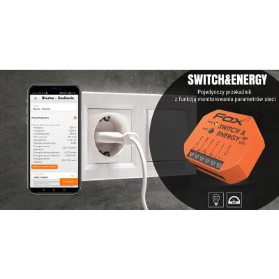 SWITCH & ENERGY Pojedynczy przekaźnik Wi-Fi 230V z funkcją monitorowania parametrów sieci. WI-R1S1-P F&F (WI-R1S1-P)