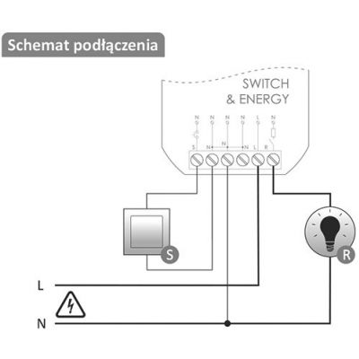 SWITCH & ENERGY Pojedynczy przekaźnik Wi-Fi 230V z funkcją monitorowania parametrów sieci. WI-R1S1-P F&F (WI-R1S1-P)