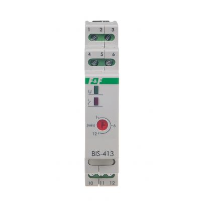 Przekaźnik bistabilny z wyłącznikiem czasowym na szynę DIN z przekaźnikiem inrush 160A/20ms BIS-413-LED F&F (BIS-413-LED)