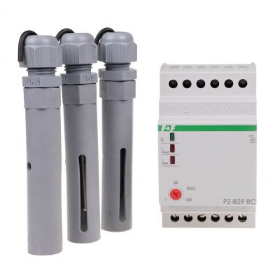 Przekaźnik kontroli poziomu cieczy dwu stanowy z regulacją czułości sond PZ-829 RC montaz na szynie DIN,styk: 2x1Z/R 230V PZ-829RC F&F (PZ-829RC)