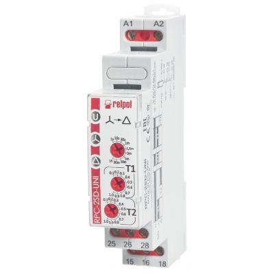 RELPOL Przekaźnik czasowy, 2 zakresy czasowe, funkcja WT, 12…240VAC/DC  RPC-1WT-UNI 863191 (863191)