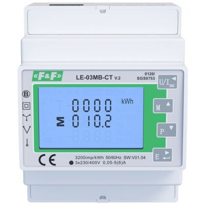 Trójfazowy dwukierunkowy licznik półpośredni M-BUS,100(5)A; MID LE-03MB-CT F&F (LE-03MB-CT)