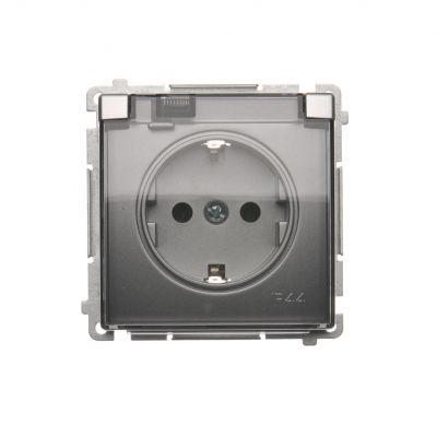 Simon Basic Gniazdo wtyczkowe Schuko do wersji IP44 16A 250Vzaciski śrubowe srebrny mat. Klapka transparentna BMGSZ1B.01/43A KONTAKT (BMGSZ1B.01/43A)