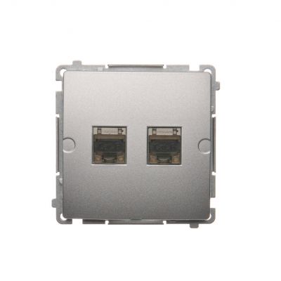 Simon Basic Gniazdo komputerowe RJ45 kategoria 6 podwójne ekranowane z przesłoną przeciwkurzową . Montaż na łapki lub wkręty srebrny mat BM62E.01/43 KONTAKT (BM62E.01/43)