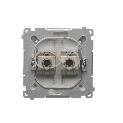 Simon Basic Gniazdo komputerowe RJ45 kategoria 6 podwójne ekranowane z przesłoną przeciwkurzową . Montaż na łapki lub wkręty srebrny mat BM62E.01/43 KONTAKT (BM62E.01/43)
