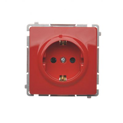 Simon Basic Gniazdo wtyczkowe z uziemieniem Schuko z przesłonami torów prądowych 16A 250V zaciski śrubowe czerwone BMGSZ1Z.01/22 KONTAKT (BMGSZ1Z.01/22)