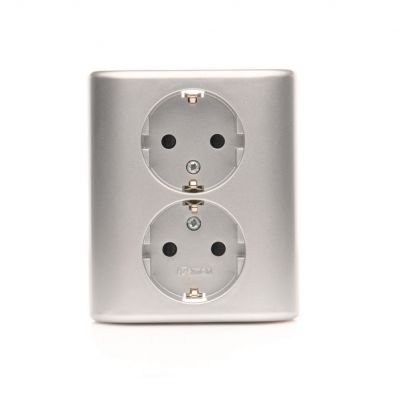 Simon 54 Gniazdo podwójne Schuko podtynkowe z przesłonami torów prądowych wersja skandynawska 16A 250V szybkozłączka srebrny mat EGSZ2SPZ/43 KONTAKT (EGSZ2SPZ/43)