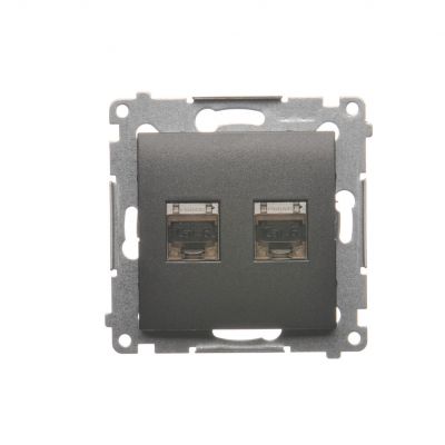 Simon 54 Gniazdo komputerowe podwójne RJ45 kategoria 6 ekranowane z przesłoną przeciwkurzową antracyt D62E.01/48 KONTAKT (D62E.01/48)
