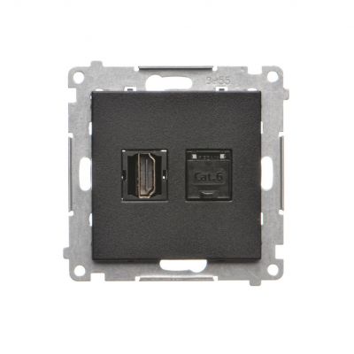 Simon 55 Gniazdo HDMI + RJ45 kat.6 Czarny mat TGHRJ45.01/149 KONTAKT (TGHRJ45.01/149)