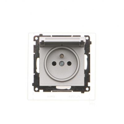 Simon 55 Gniazdo wtyczkowe do wersji IP44 z uszczelką szybkozłączka Klapka W kolorze pokrywy Aluminium mat TGZ1BCZ.01/143 KONTAKT (TGZ1BCZ.01/143)