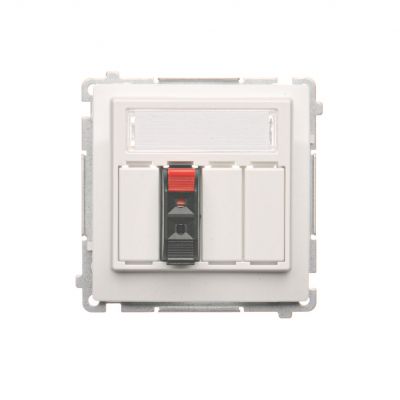 Simon Basic Gniazdo głośnikowe 1-krotne z polem opisowym . Przekrój przew. dla wejścia i wyjścia 25 mm2. Mocowanie na łapki i wkręty biały BMGL31.01/11 KONTAKT (BMGL31.01/11)