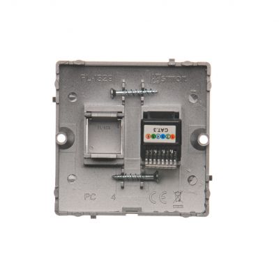 Simon Basic Gniazdo telefoniczne RJ12 . Montaż gniazda na wkręty do puszki stal inox BMT1.02/21 KONTAKT (BMT1.02/21)