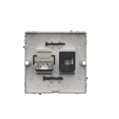 Simon Basic Gniazdo komputerowe RJ45 kat.5e + telefoniczne RJ11 . Montaż gniazda na wkręty do puszki satynowy BMF5T.02/29 KONTAKT (BMF5T.02/29)