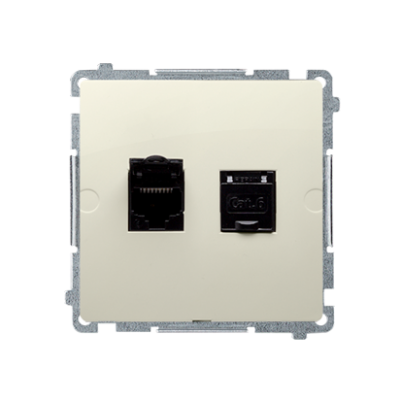 Simon Basic Gniazdo komputerowe RJ45 kategoria 6 podwójne z przesłoną przeciwkurzową . Montaż na łapki lub wkręty beż BM62.01/12 KONTAKT (BM62.01/12)