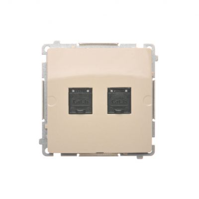 Simon Basic Gniazdo komputerowe RJ45 kategoria 6 podwójne z przesłoną przeciwkurzową . Montaż na łapki lub wkręty beż BM62.01/12 KONTAKT (BM62.01/12)