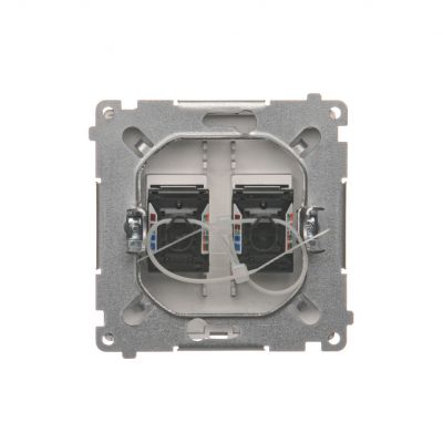 Simon Basic Gniazdo komputerowe RJ45 kategoria 6 podwójne z przesłoną przeciwkurzową . Montaż na łapki lub wkręty stal inox BM62.01/21 KONTAKT (BM62.01/21)