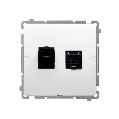 Simon Basic Gniazdo komputerowe RJ45 kategoria 6 podwójne ekranowane z przesłoną przeciwkurzową . Montaż na łapki lub wkręty biały BM62E.01/11 KONTAKT (BM62E.01/11)