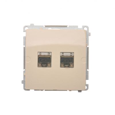Simon Basic Gniazdo komputerowe RJ45 kategoria 6 podwójne ekranowane z przesłoną przeciwkurzową . Montaż na łapki lub wkręty beż BM62E.01/12 KONTAKT (BM62E.01/12)