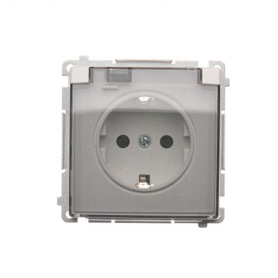 Simon Basic Gniazdo wtyczkowe Schuko do wersji IP44 z przesłonami 16A 250Vzaciski śrubowe klapka transparentna biały BMGSZ1BZ.01/11A KONTAKT (BMGSZ1BZ.01/11A)