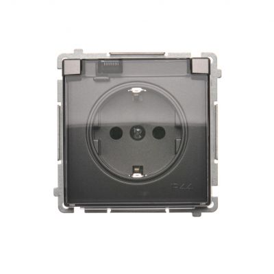 Simon Basic Gniazdo wtyczkowe Schuko do wersji IP44 z przesłonami 16A 250Vzaciski śrubowe stal inox. Klapka transparentna BMGSZ1BZ.01/21A KONTAKT (BMGSZ1BZ.01/21A)