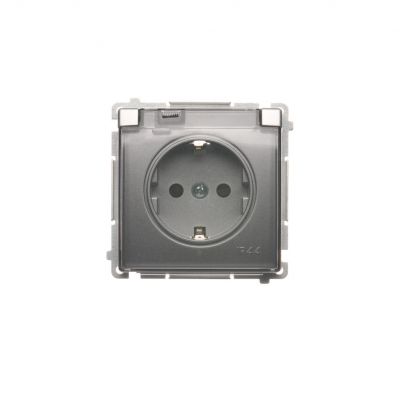 Simon Basic Gniazdo wtyczkowe Schuko do wersji IP44 z przesłonami 16A 250Vzaciski śrubowe srebrny mat. Klapka transparentna BMGSZ1BZ.01/43A KONTAKT (BMGSZ1BZ.01/43A)
